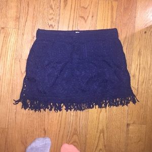 Surf Gypsy Navy lace fringe mini skirt